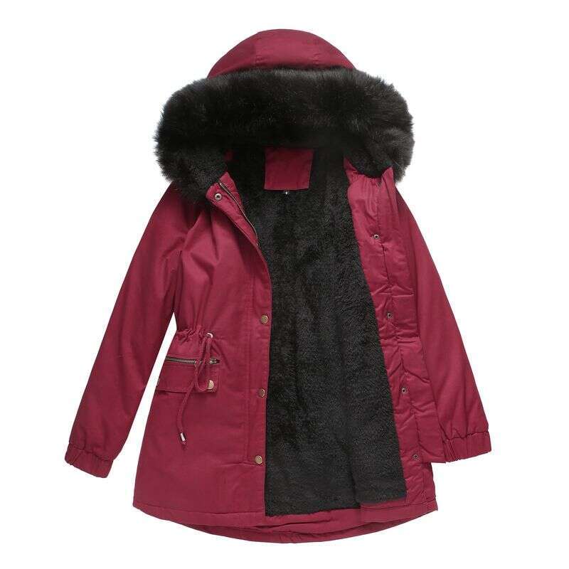 Women's Wear To Overcome Fleece-Padded With Fur Collar Hooded Warm Coat Loose Padded Jacket
