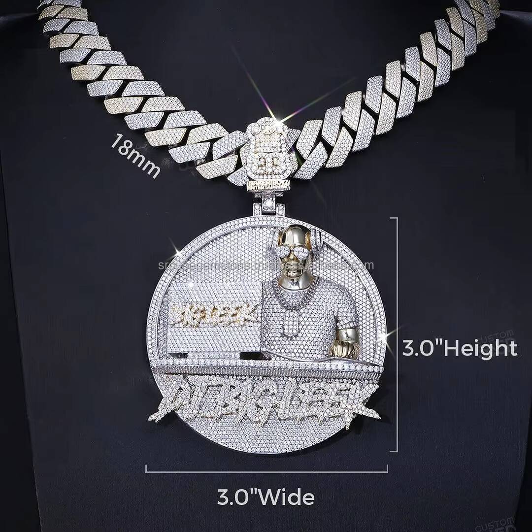 Mens Large Customized Name Number round Disk Pendant Certified Diamond Name Hip Hop Moissanite Pendant Fully Iced out
