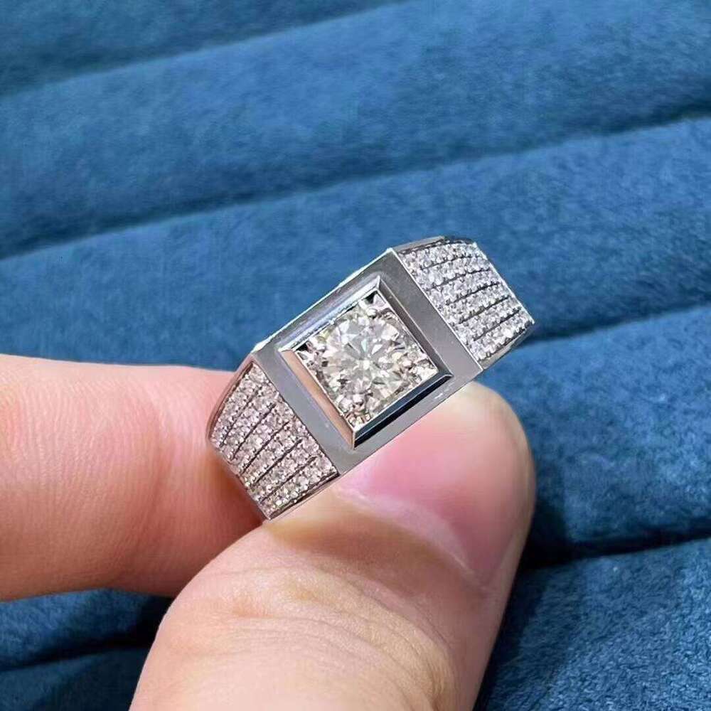 Custom Unique 14k White Gold Moissanite Men Round Cut 0.5CT Dia Jewelry Engagement Ring for Wedding