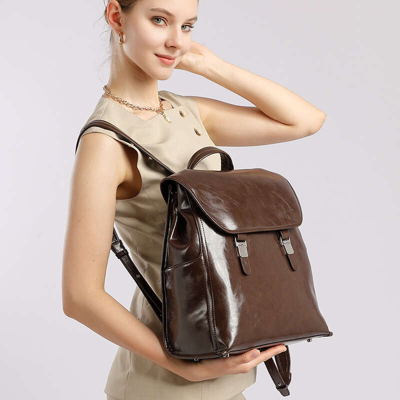 Genuine Leather Unisex Casual Handbag Fashion Simple Large Capacity Business Travel Laptop Backpack Cowhide Women's Bag