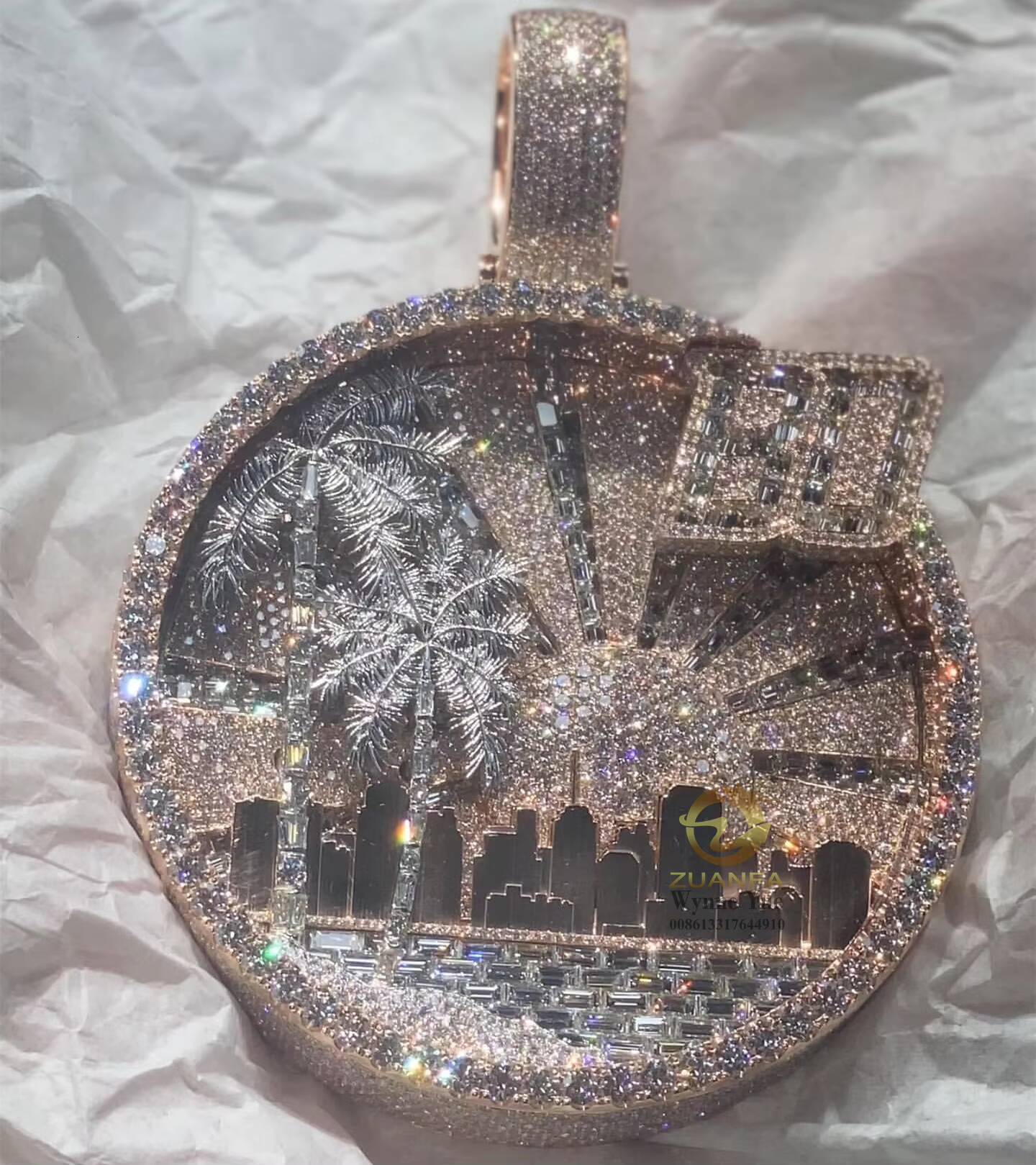 Hip Hop Bussdown Palm Tree Piece Baguette Moissanite Pendant Custom Rapper Iced Out Letter Pendant Jewelry
