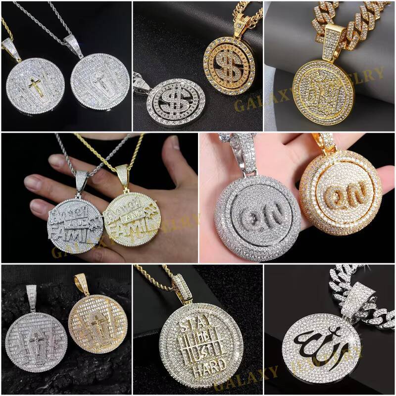 Custom Circle Shaped Disk Pendant Vvs Moissanite Diamond Lnitial Silver 925 Mens Pendant Hiphop Jewelry