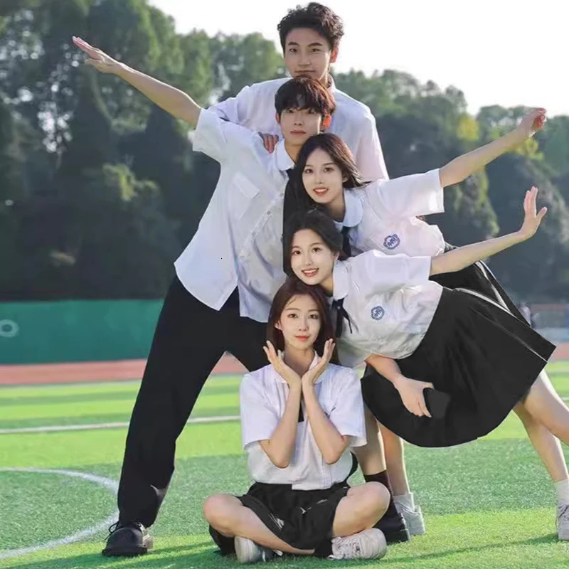 Men Women JK Uniform Thai Style School Uniforms Short Sleeve Shirts Preppy Pleated Skirt With Bow Tie TopSkirts Cosplay 250729