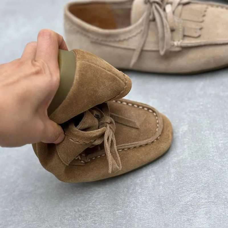 Loafers Woman Flats Frosted Cow Leather Square Toe Women Flat Shoes Lace-Up Loafers Handmade Genuine Leather Retro Shoes W250808 - view 5
