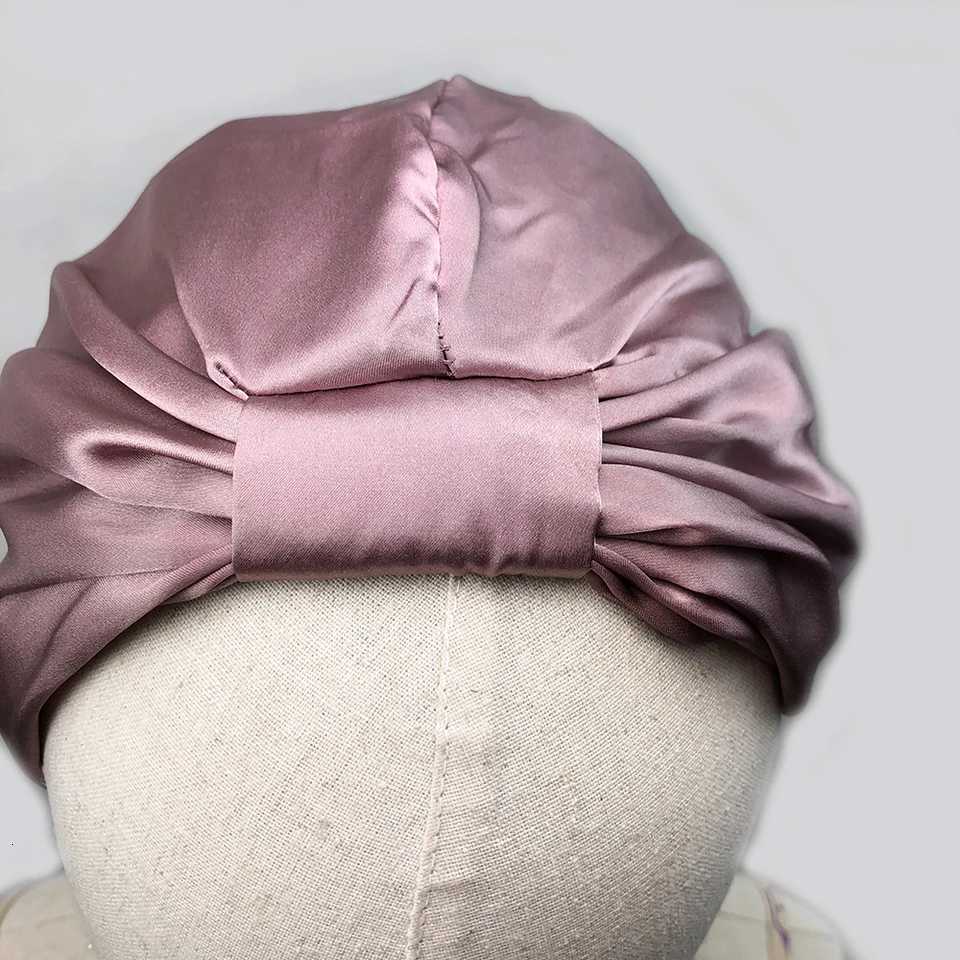 Women Sleep Hat Soft Pure Silk Charmeus Night Sleep Cap Hair Bonnet Silk Comfortable Head Cover Wide Elastic Band Hair Loss Cap Z250808