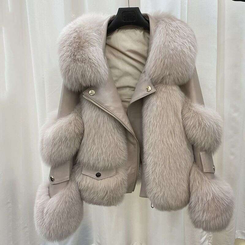 Haining For Women Fine Imitation Fox One-Piece Young Lady Style Fur Coat