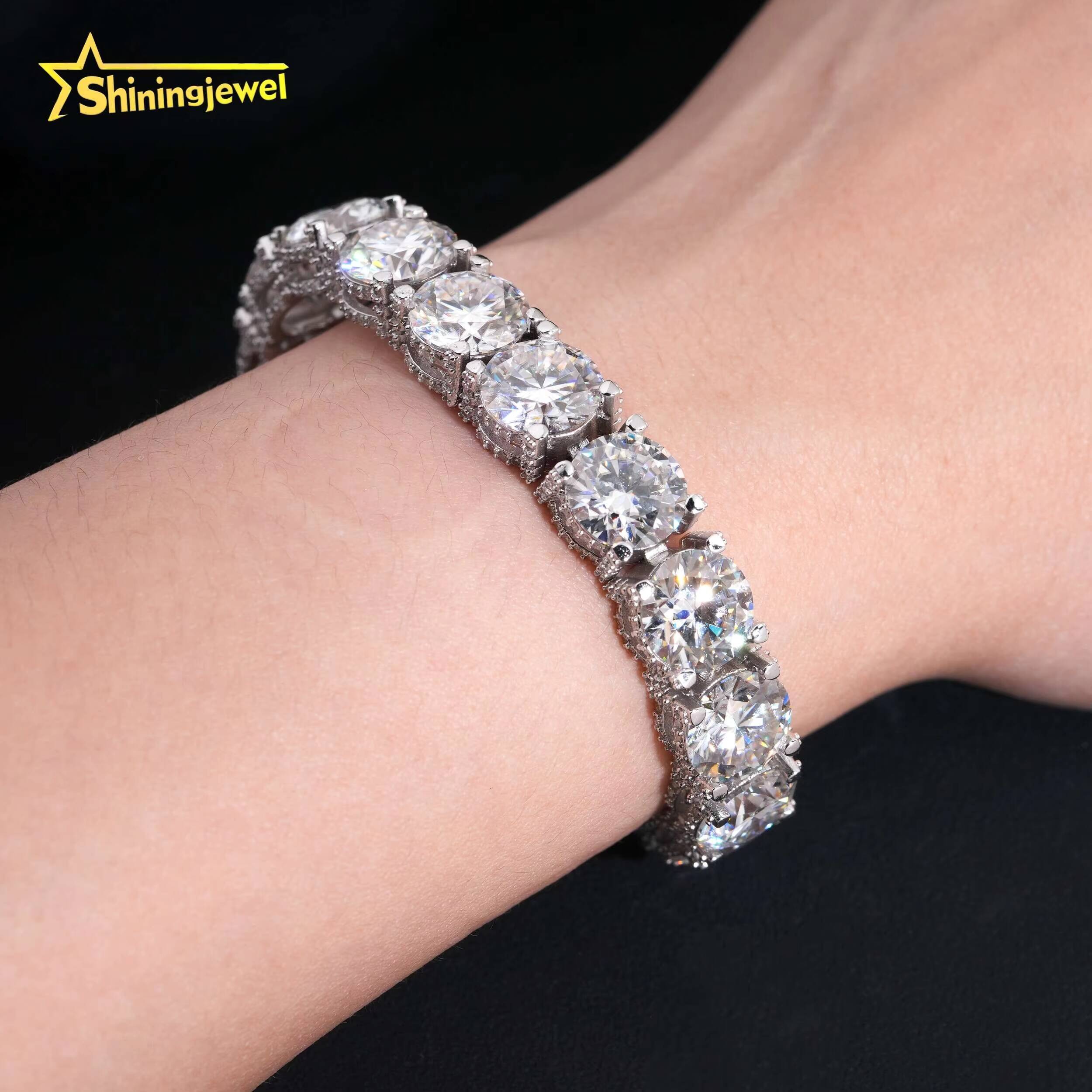 Big Luxury Round 10mm Iced Out Hip Hop 925 Silver D Color Moissanite Diamond Tennis Bracelet