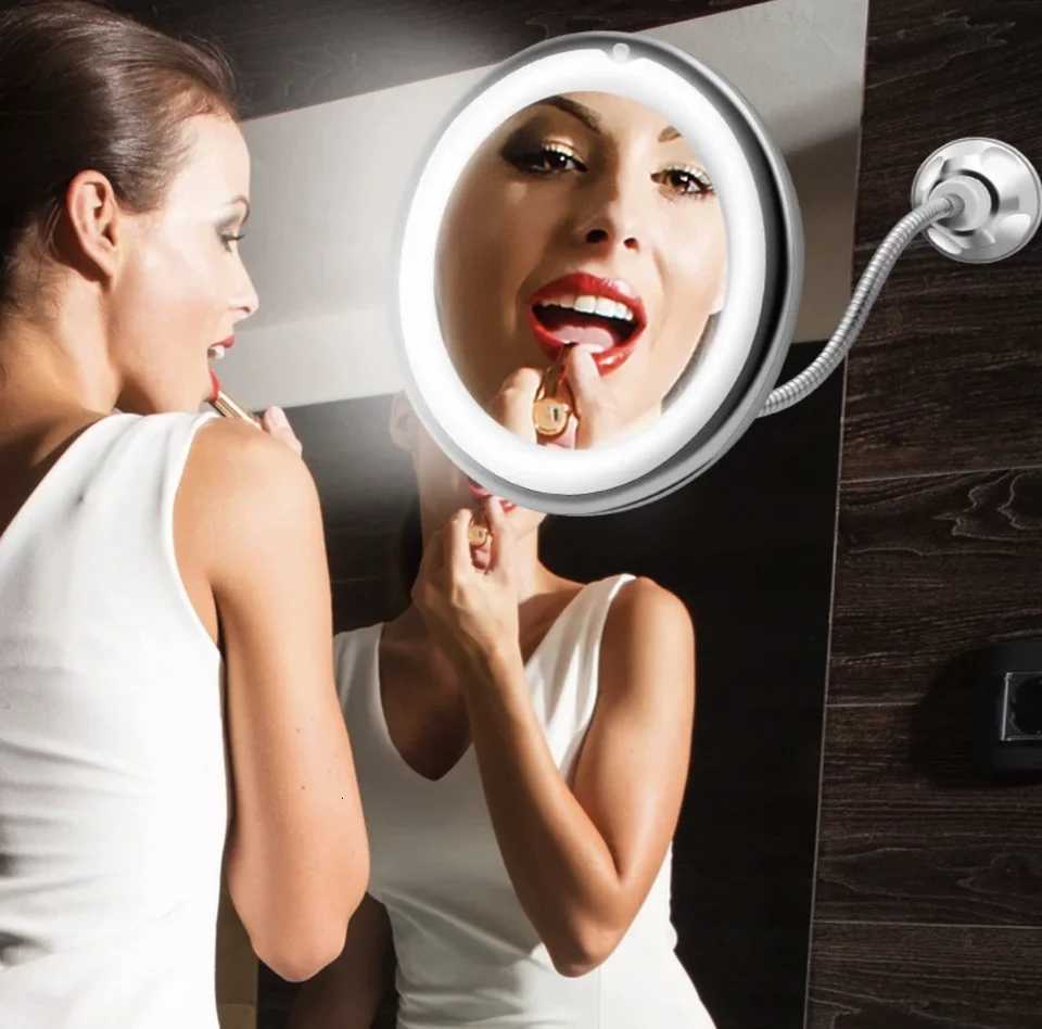 6.8 Flexible Gooseneck 10x Magnifying LED Lighted Makeup Mirror Bathroom Magnification Vanity Mirror with Suction Cup 360 Degrees Z250807