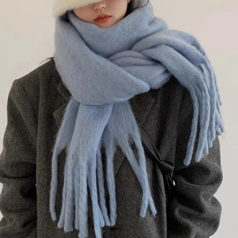 1PC Soft Winter Scarf Solid Color Warm Long Tassel Scarves Mohair Thickened Wrap Shawls For Women Girls 250807
