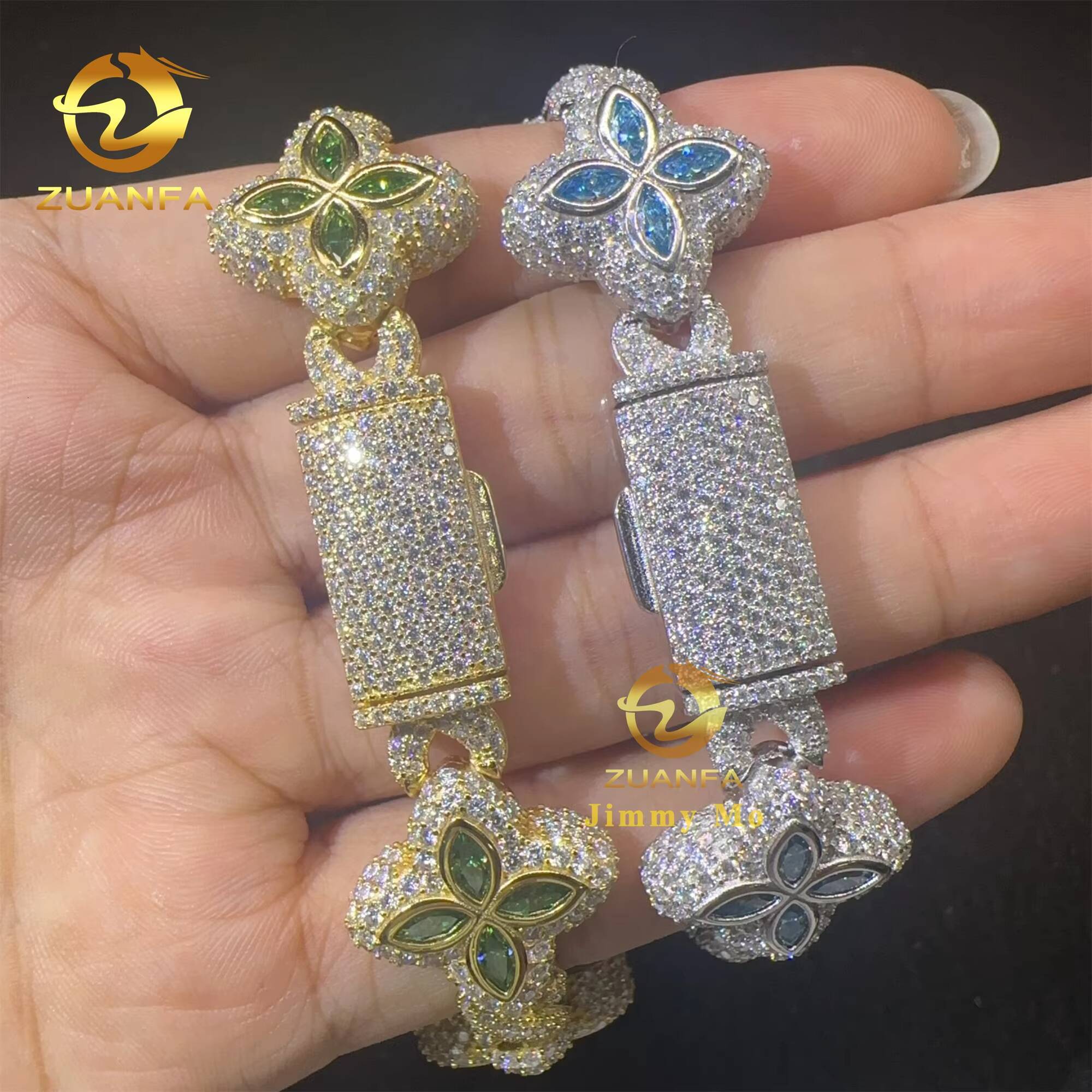 New Arrivals Fashion 925 Silver Marquise Flower Design Hip Hop Jewelry Iced Out Men Women Moissanite Infinity Bracelet Men