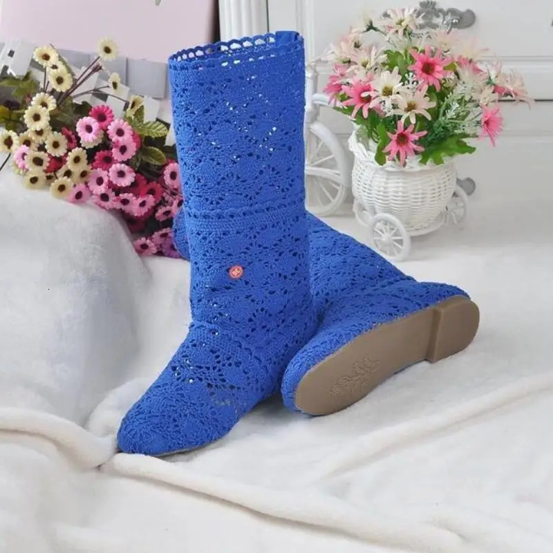Hollow Boots Shoes Breathable Knit Line Mesh Korean High Summer Women Knee Womens 250801