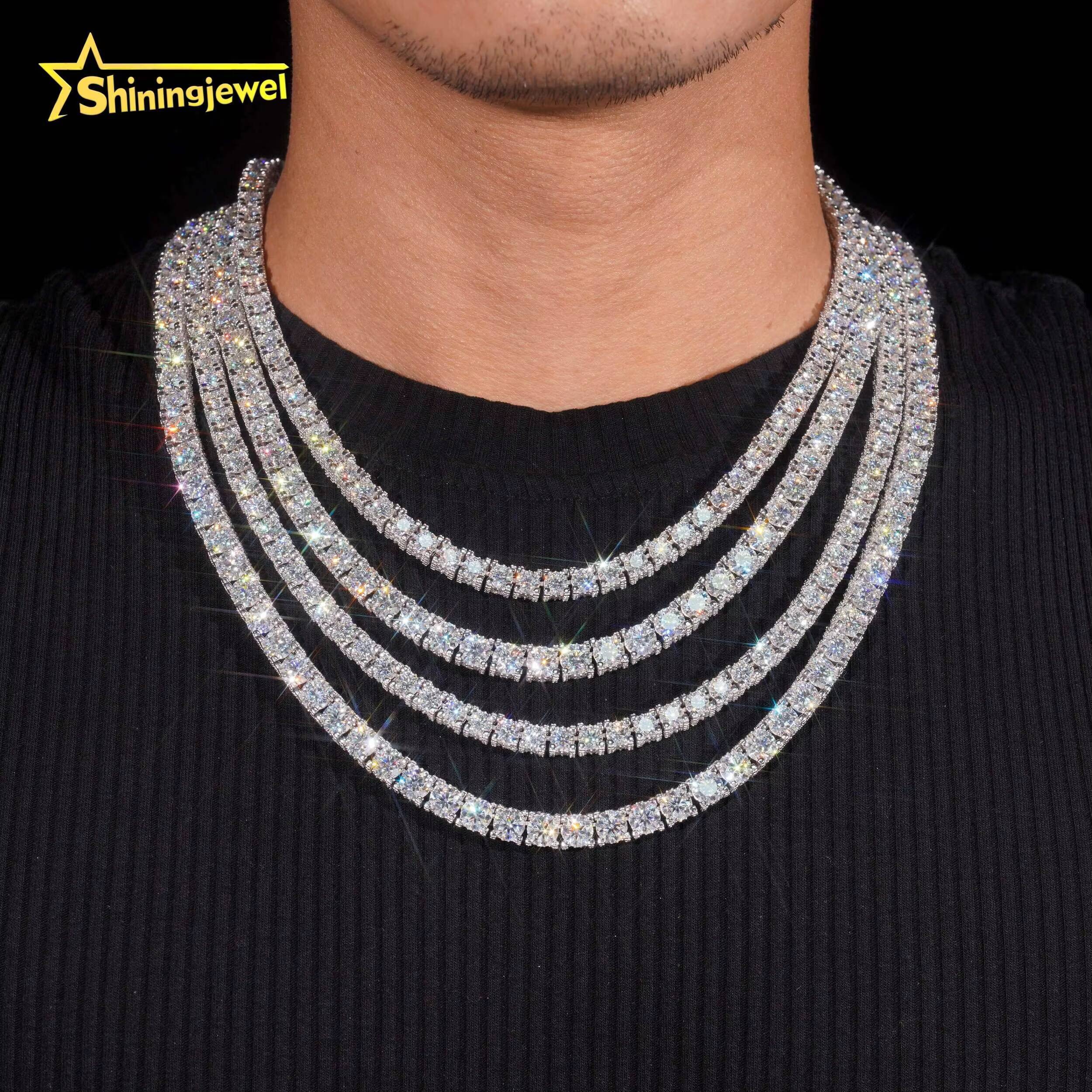 Luxury Classic Necklace Hip Hop 925 Silver 5mm 6.5mm Iced Out Side VVS Moissanite Tennis Chain