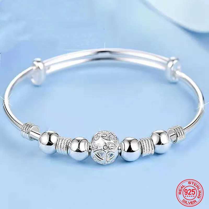 925 Sterling Silver Hollow Bells Ball Bangles Adjustable Bracelets For Women Fashion Holiday Gifts Party Wedding Jewelry Z250807