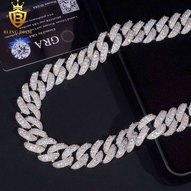 20mm High Quality Hip Hop Jewelry Cuban Link Chain Sterling Sier Moissanite Bracelet Necklace
