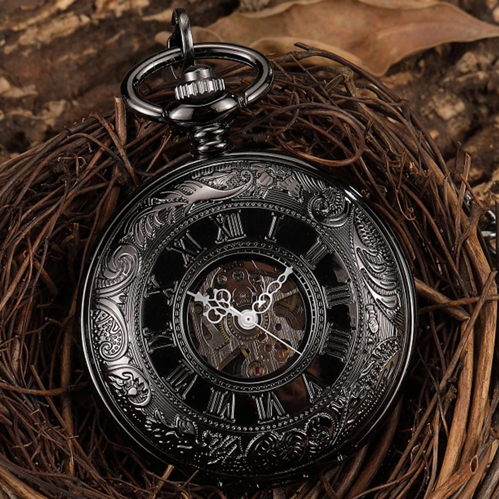 Pocket Watch with Chain for Man Mechanical Skeleton Roman Numeral Quality Engraved Clock Pocket Watches for Women Lady 250807