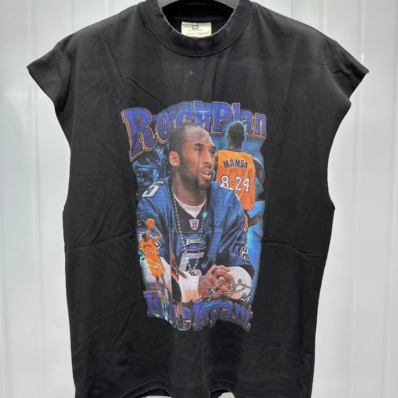 VINTAGE Portrait Print Retro High-Street Casual Loose Cotton Quality Vest Tops Sleeveless Tee For Men