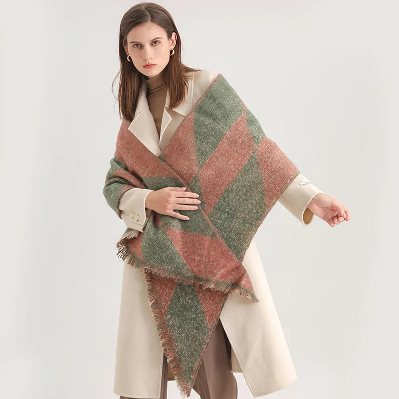 European American Checkerboard Scarf Women Autumn Winter Fleecing Scarve Warm Neckerchief Shawl Fashion Wrap For Men 250807