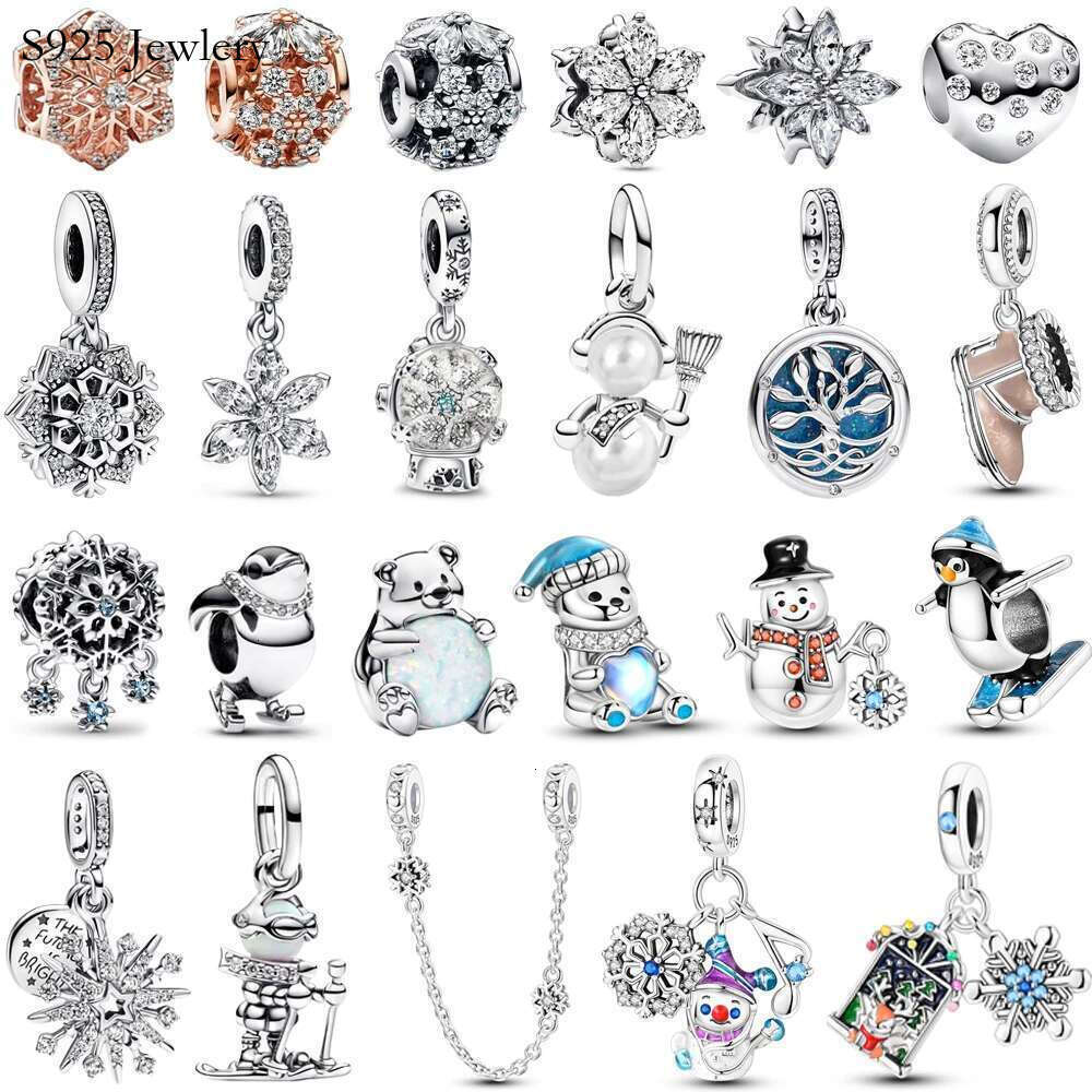 Sparking 925 Sterling Silver North Star Bear Beads Firework Double Dangle Charm Fit Bracelet Necklace DIY Winter Gift