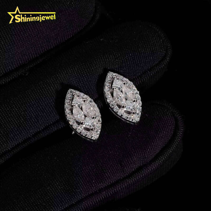 New Style Pass Dia Tester Fancy Marquise Shape Hip Hop Sier Men Moissanite Earrings