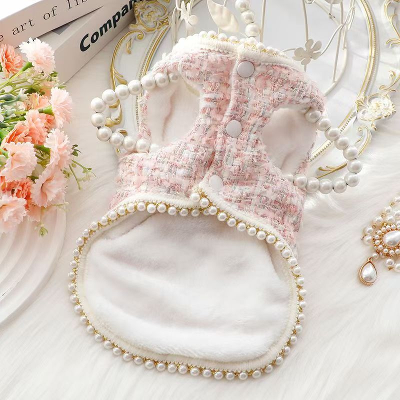 Dog clothes Chanel style celebrity pearl autumn and winter cat princess cotton vest small dog pet clothes
