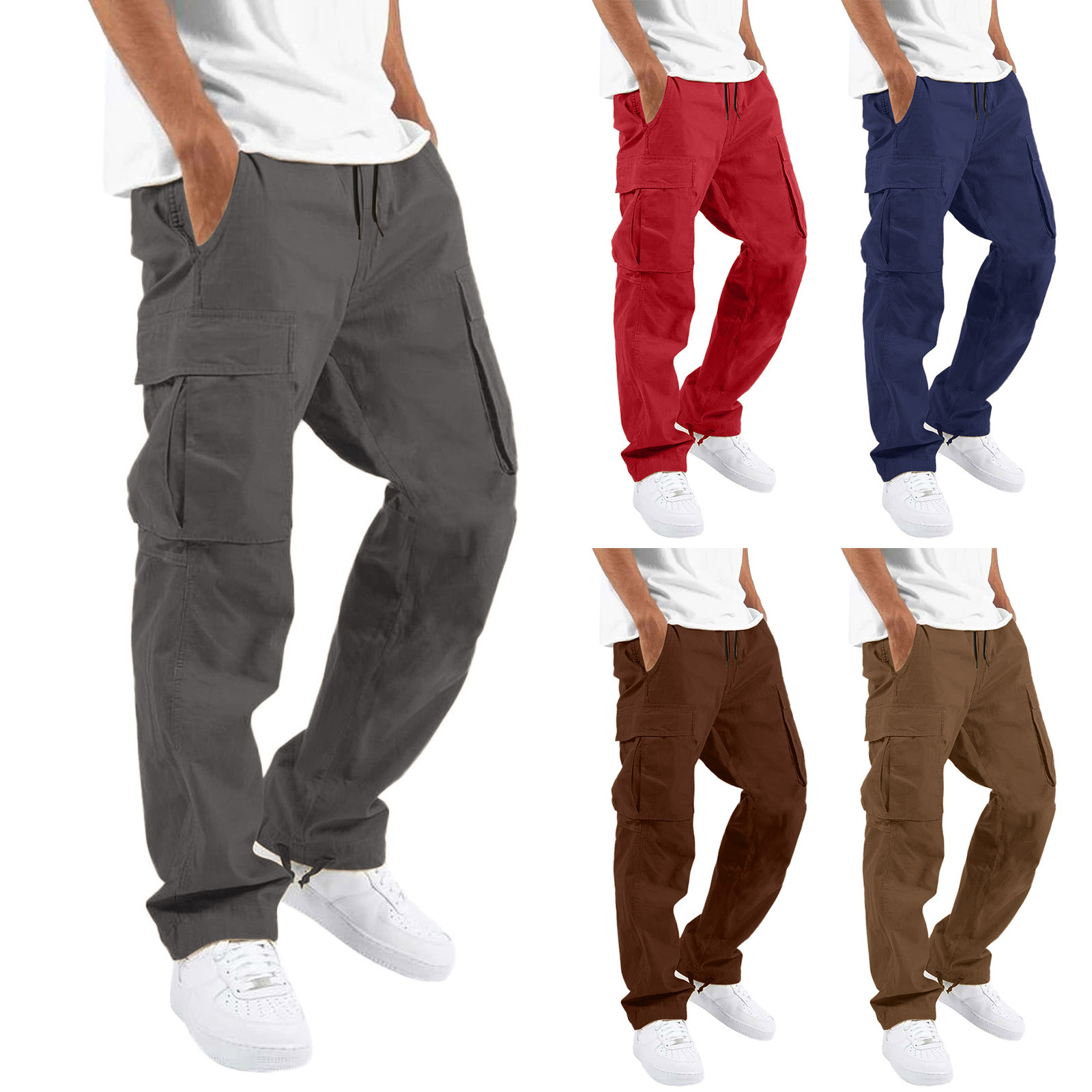 Summer new style men's overalls European and American drawstring multi-pocket casual trousers