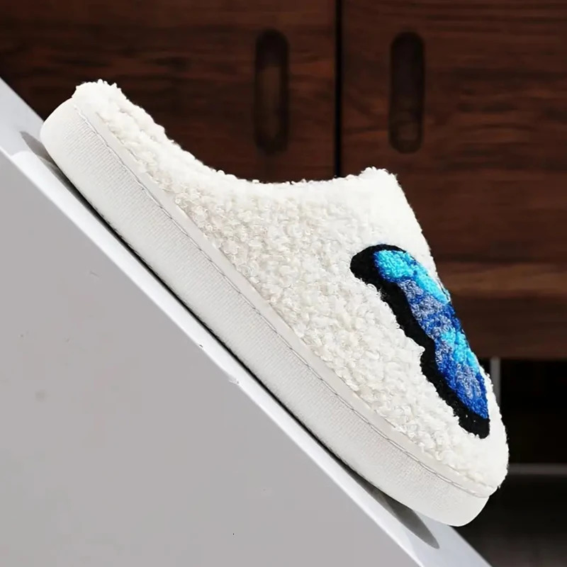 Lucyever Butterfly Embroidery Plush Woman Slippers Non Slip Soft Home Slides Shoes Women Winter Comfy Warm Cotton Shoes Female 250730