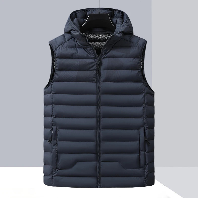 Down Cotton Casual Trend Detachable Hood with Thickened Warm Vest Mens Warm hood Collar Jacket Sleeveless Vest Mens 250804