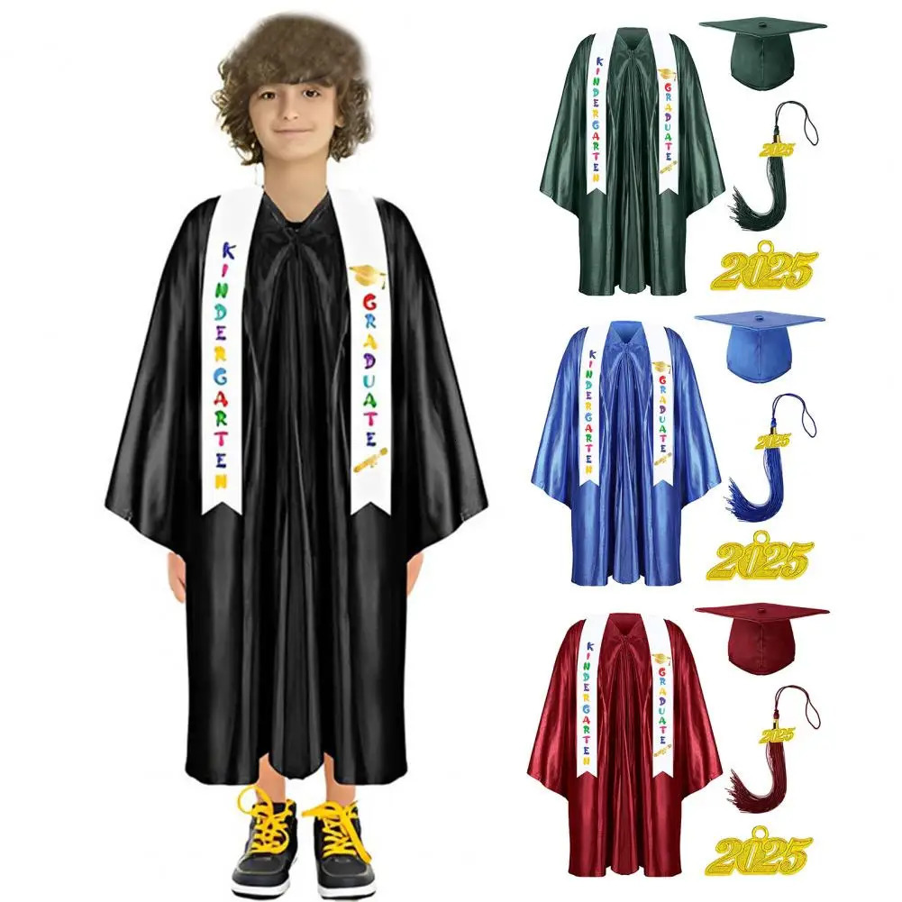 Children Academic Dress School Uniforms for Kids 2025 Preschool Kindergarten Graduation Gown Shawl Tassel Cap Set Party Clothes 250729