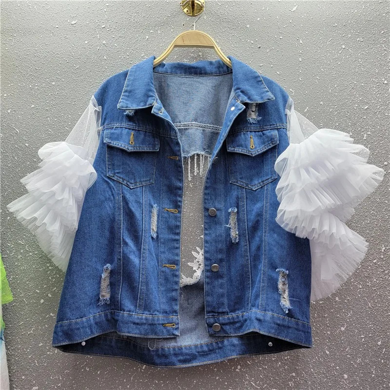 Tassels Lace Sticthing Denim Vest Coat Back Love Hollow Diamonds Fringed Embroidery Jeans Waistcoat Mesh Spliced Vests Tank Tops 250804