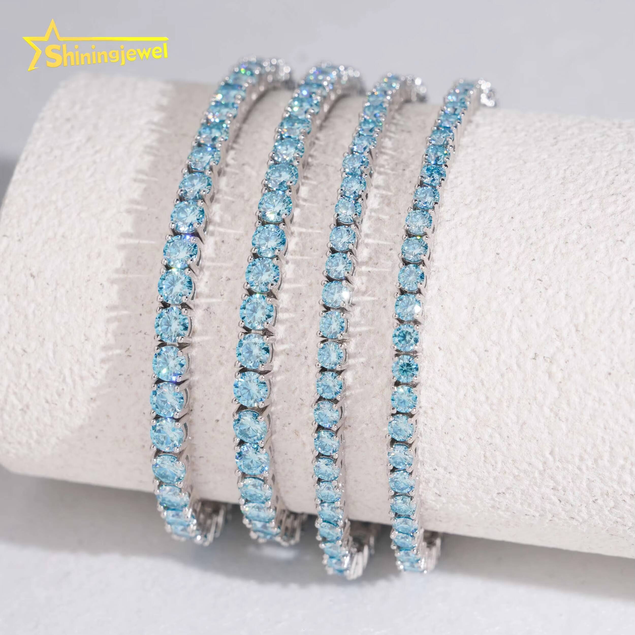 Pass Diamond Tester Hip Hop Jewelry 925 Sterling Silver Fashion Necklace 3mm 4mm Iced Out VVS Blue Moissanite Tennis Chain