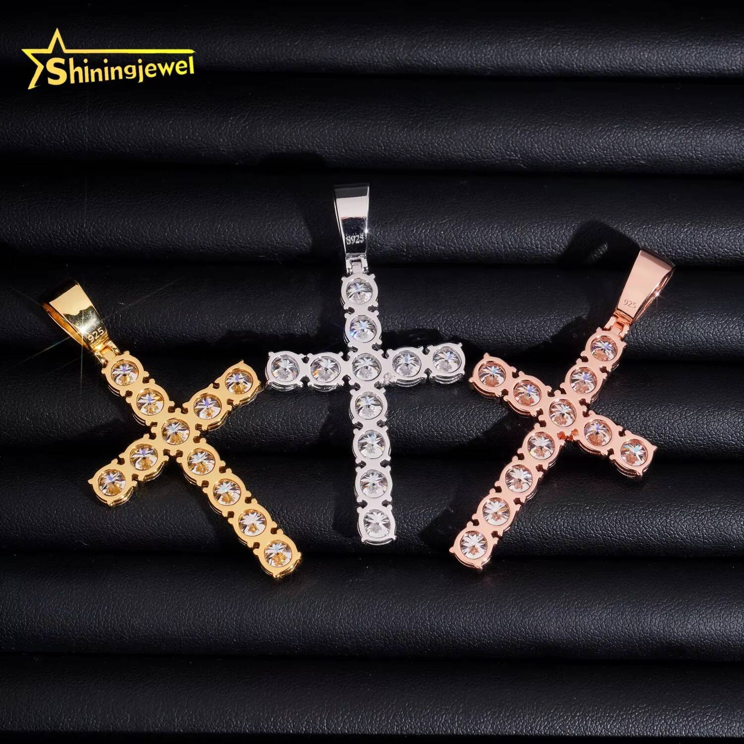 Ready to Ship 6mm Solitaire Tennis Pendants 925 Silver Cross Hip Hop VVS Moissanite Pendant