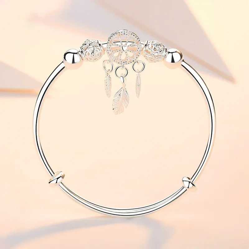 925 Sterling Silver Bracelets For Women Adjustable Bangle Dreamcatcher Tassel Feather Round Bead Charm Bracelet Wedding Jewelry Z250807