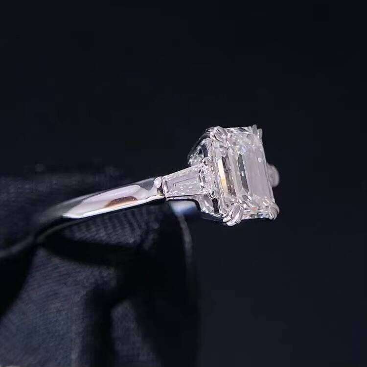 1ct D/VVS Clarity Emerald Cut Halo Solitaire Real Gold Moissanite Jewelry Wedding Engagement Ring for Women