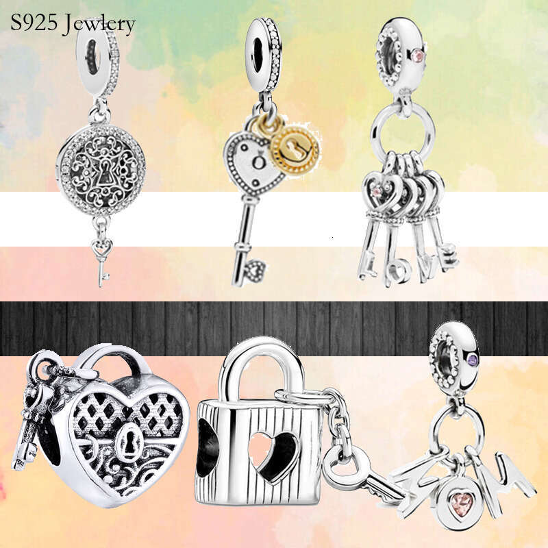 New Popular 925 Sterling Silver Key Series Pendant Fashion Hollow Beads Suitable For Primitive Charm Bracelets DIY Female European Jewelry