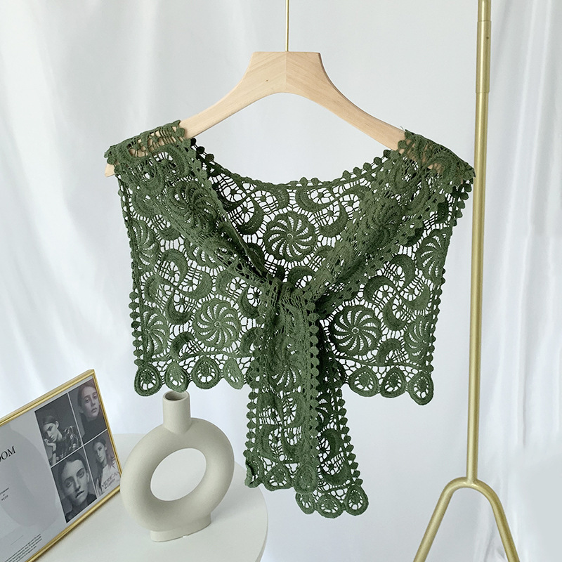K1615 Summer thin sun protection lace shawl hollow versatile false collar with skirt outer silk scarf small shawl triangle scarf