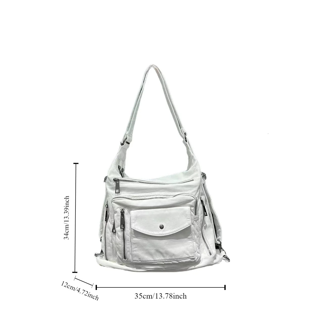 Womens Fashion Multi-Pocket Motorcycle Shoulder Bag Large Capacity Retro Washed Crossbody Backpack 250807