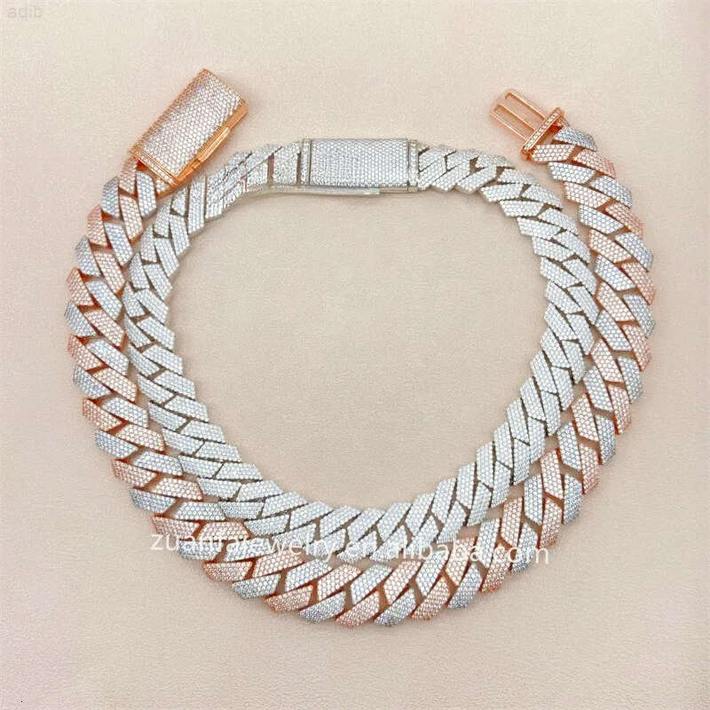 20mm 22inch White and Yellow Gold Two Tone Color Big Iced Out Moissanite Miami Hip Hop Jewelry Cuban Link Chain