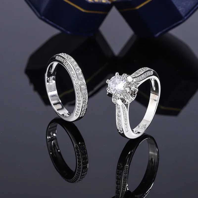 High Quality Crystal Zircon Wedding Ring Set Fashion Big Stone Finger Ring Promise Bridal Engagement S925 Silver Rings for Women Y250808
