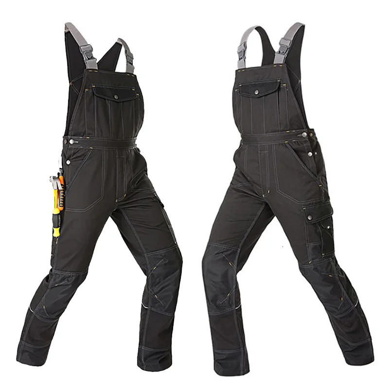 Oxford Overalls with Reflective Stripes Multi Pockets Work Men Black Reflection Hi Vis Worker Wear Repairman Clothing 250804