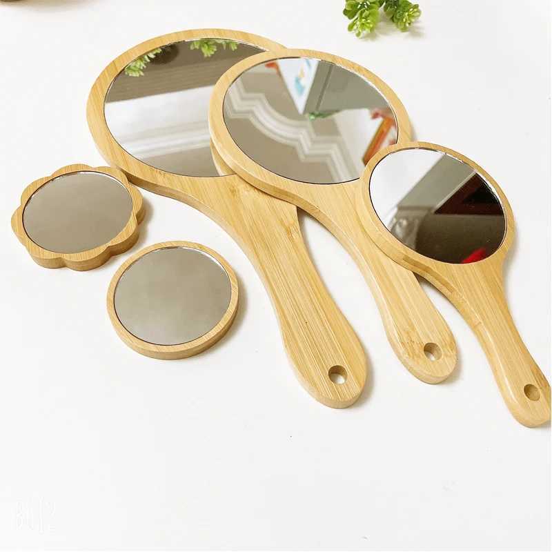 New Small Portable Bamboo Makeup Mirror Handmade Handle Round Cosmetic Mirror with Single Handle Personal Vanity Handheld Mirror Z250807