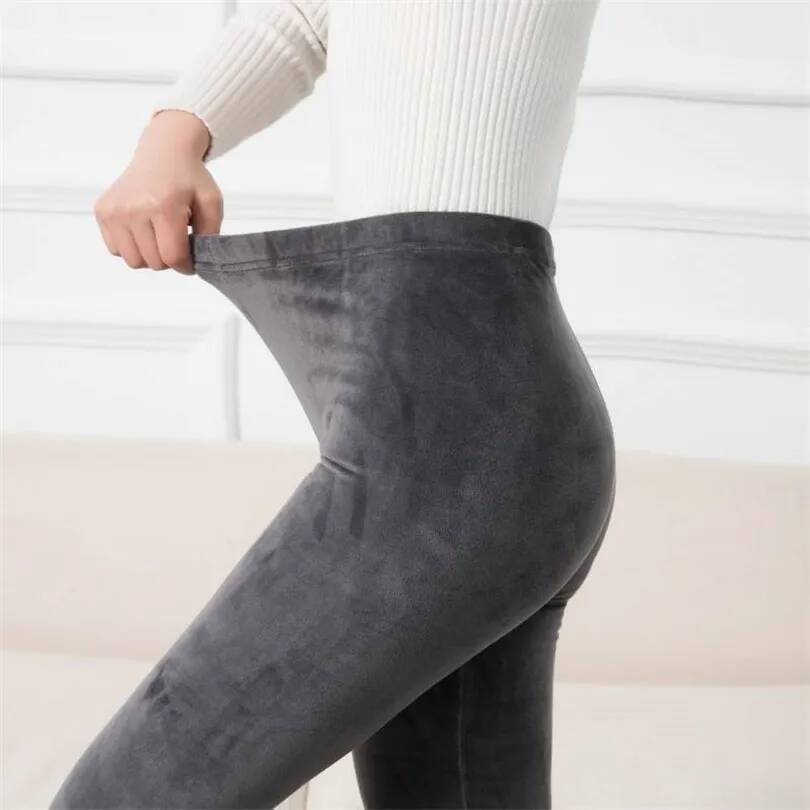 YRRETY Winter Leggings Knitting Veet Casual High Elastic Waist Thicken Double Layer Warm Skinny Women Black Gray Solid Pants dongdumaoyi