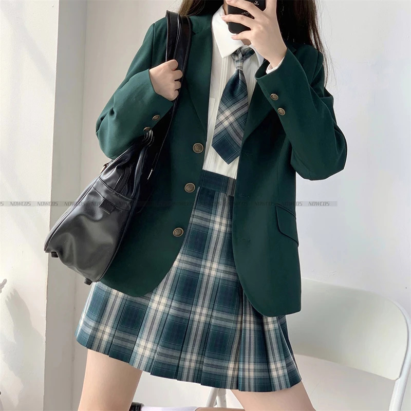 2024 Fashion Spring Autumn JK Uniform Jacket Three Buttons Suit College Style Female Student Long Sleeves Green 250729