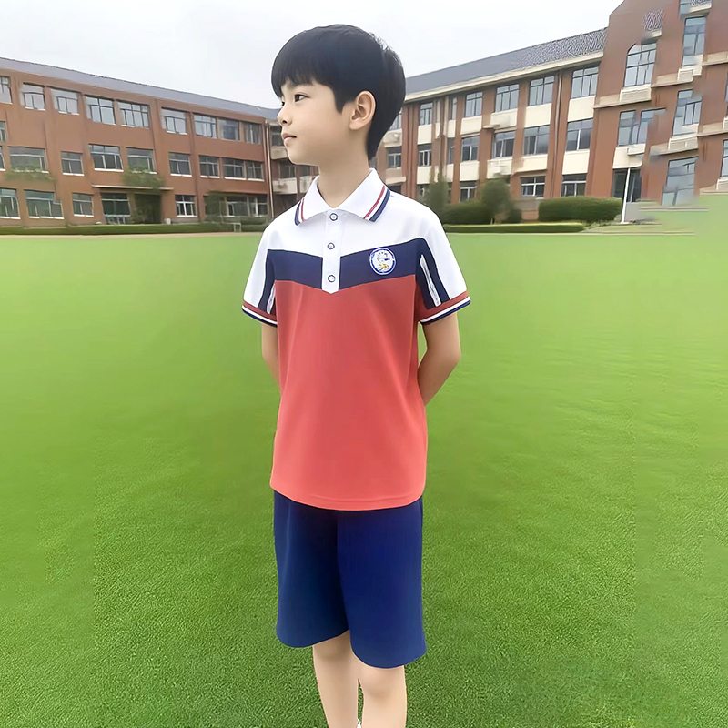 Summer school style children's short sleeved class uniform, elementary school uniform customization manufacturer
