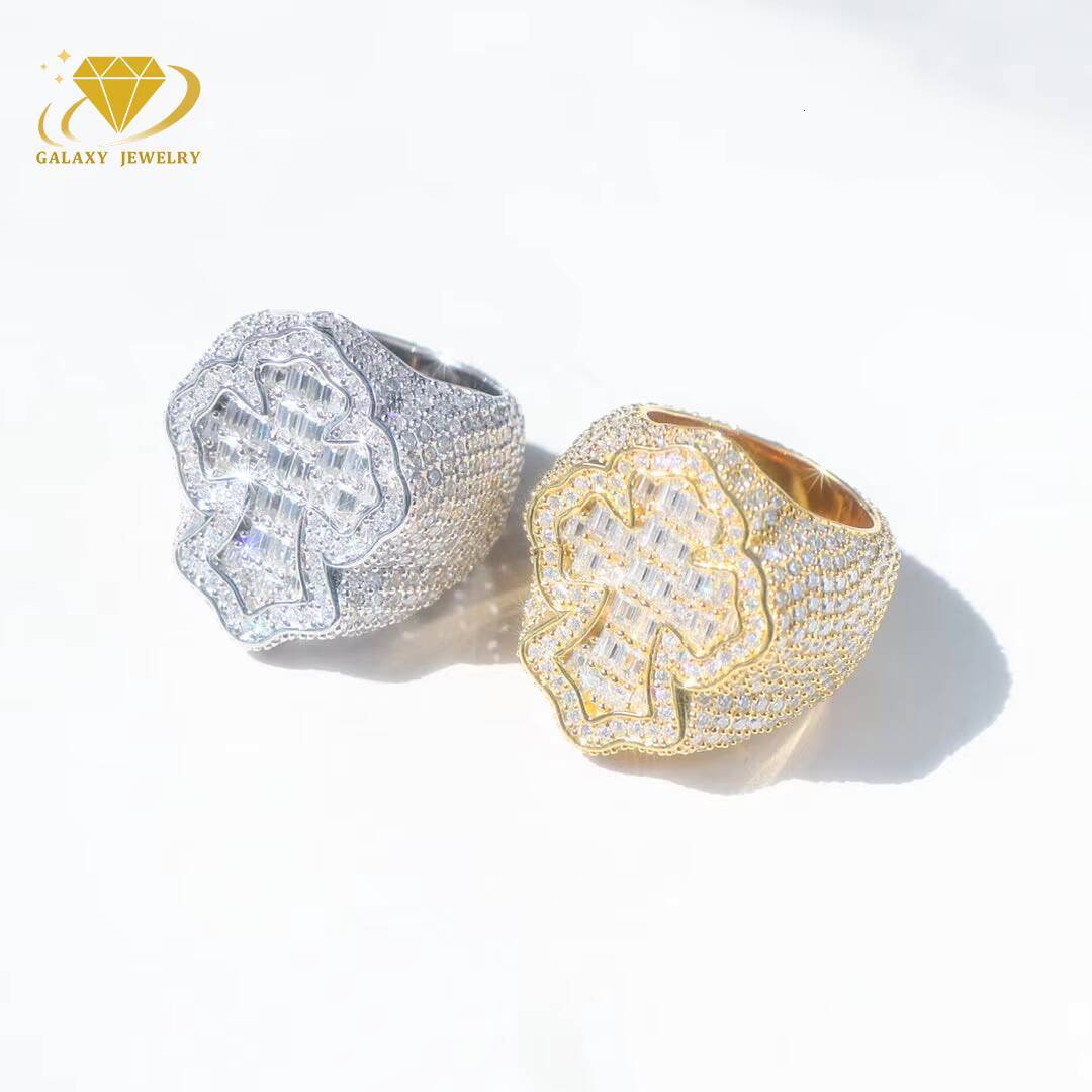 Hip Hop Rock Fine Jewelry Popular Baguette Cut Cross Ring Vvs Moissanite Championship Ring Silver Moissanite Cross Ring