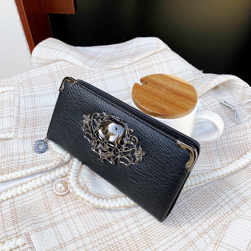 Luxury Brand Designer Bag New 2024 Skull Wallet Women's Long Zipper Clutch Korean Fashion PU Leather Long Wallet