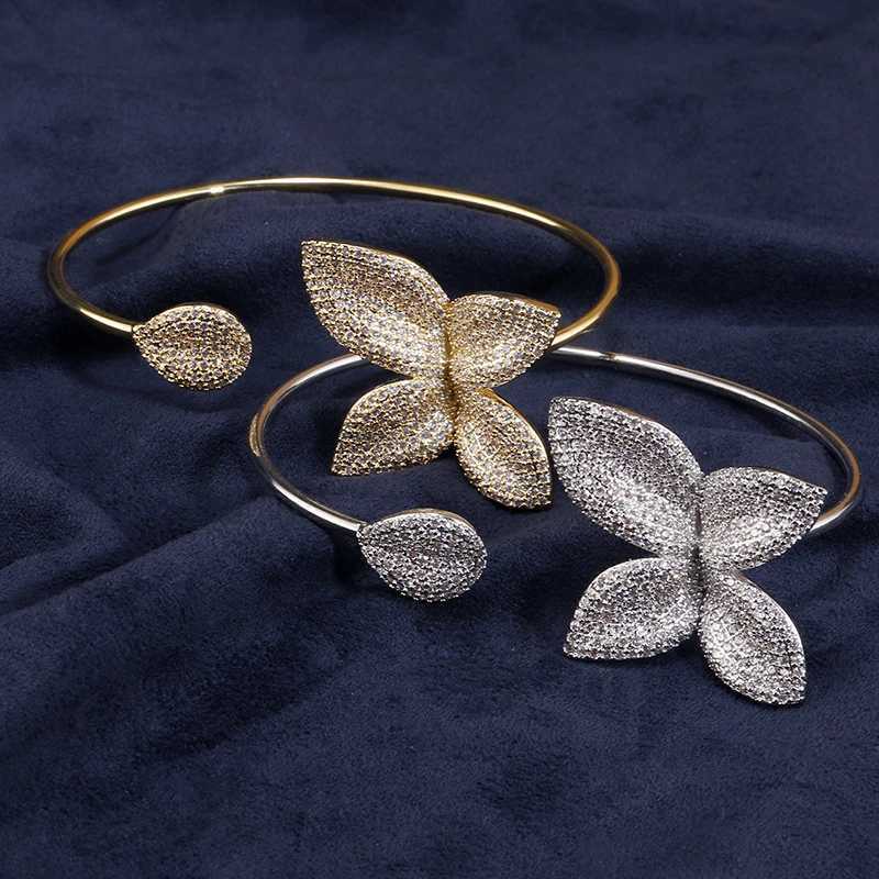 ZAKOL Classic Micro Paved Full Cubic Zirconia Leaves Cuff Bracelet Bangle for Women Luxury Dubai Bridal Jewelry 2025 New Z250807