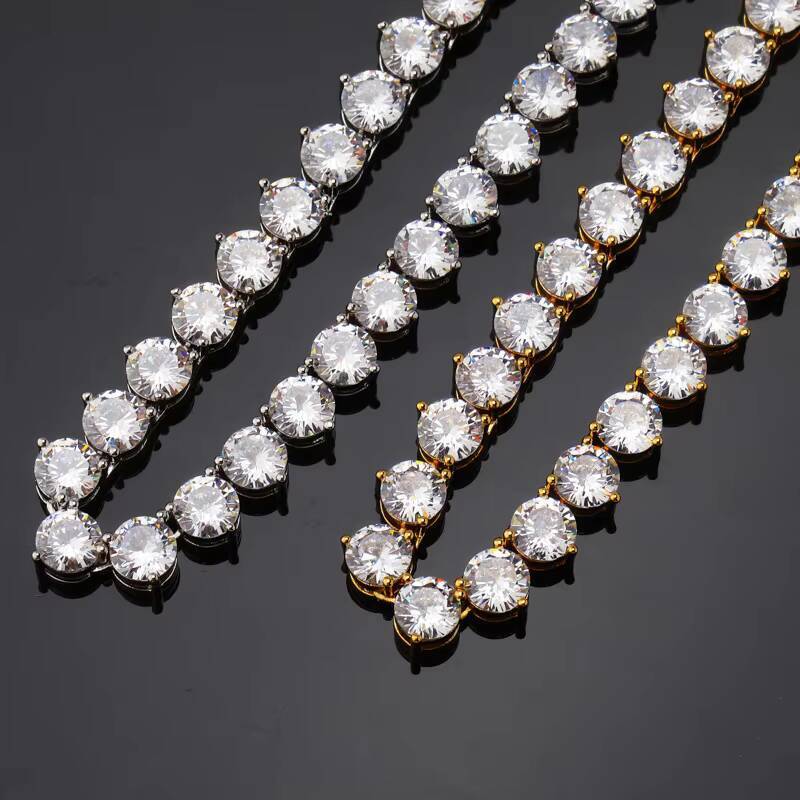 New Design Fine Jewelry Necklace 3mm 4mm 925 Sterling Silver Round Cut VVS Moissanite Diamond 3 Prongs Tennis Chain Bracelet