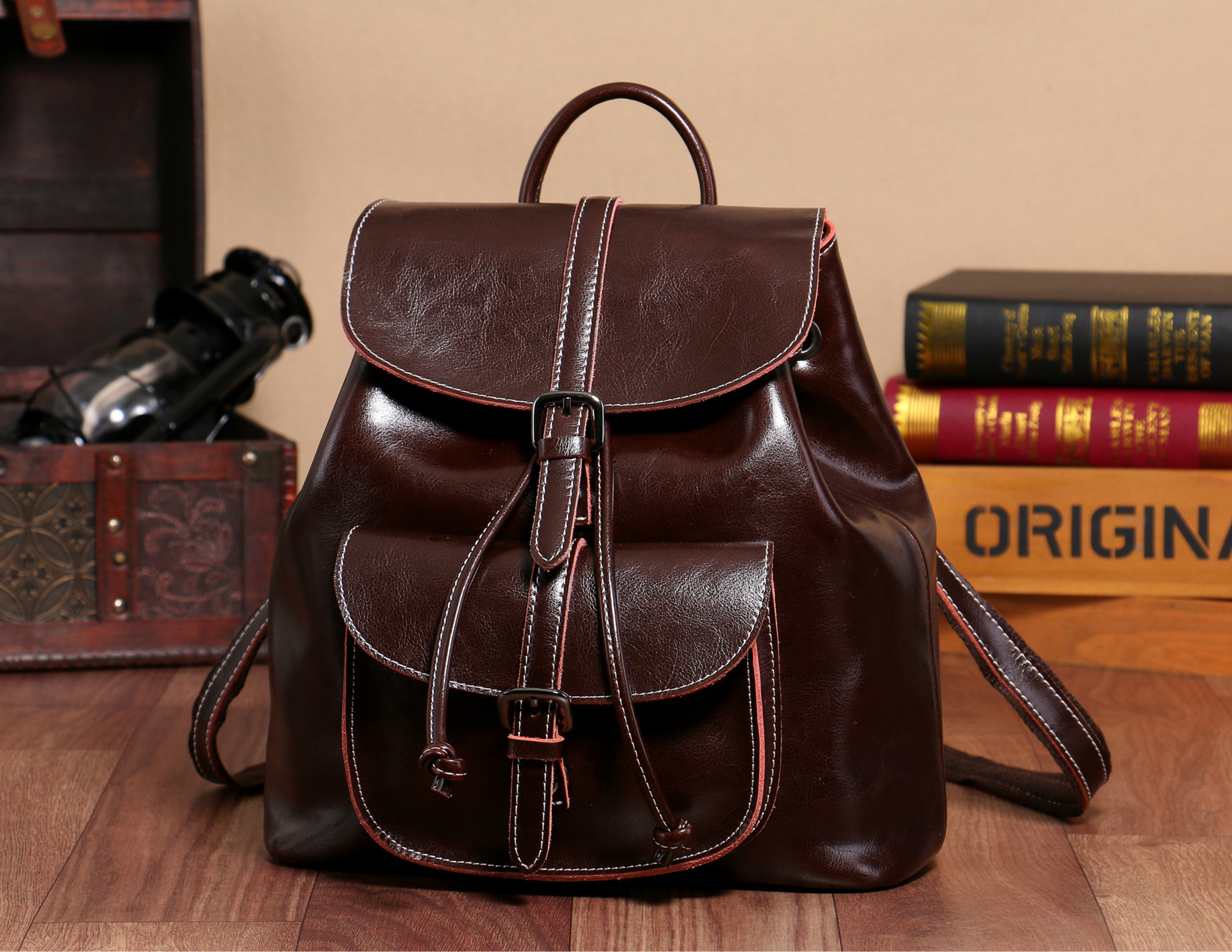 2025 Autumn New Women s Backpack New Women s Fashion trend Backpack Leather Drawstring Closed Flip Korean Student Bag Autumn New Designer Backpack