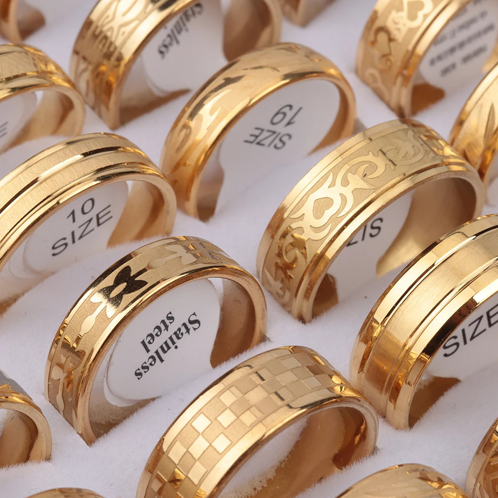 30 Pieces/Lot PVD Plating Hollow Stripe Carved Waterproof Stainless Steel Rings For Men and Women 250814