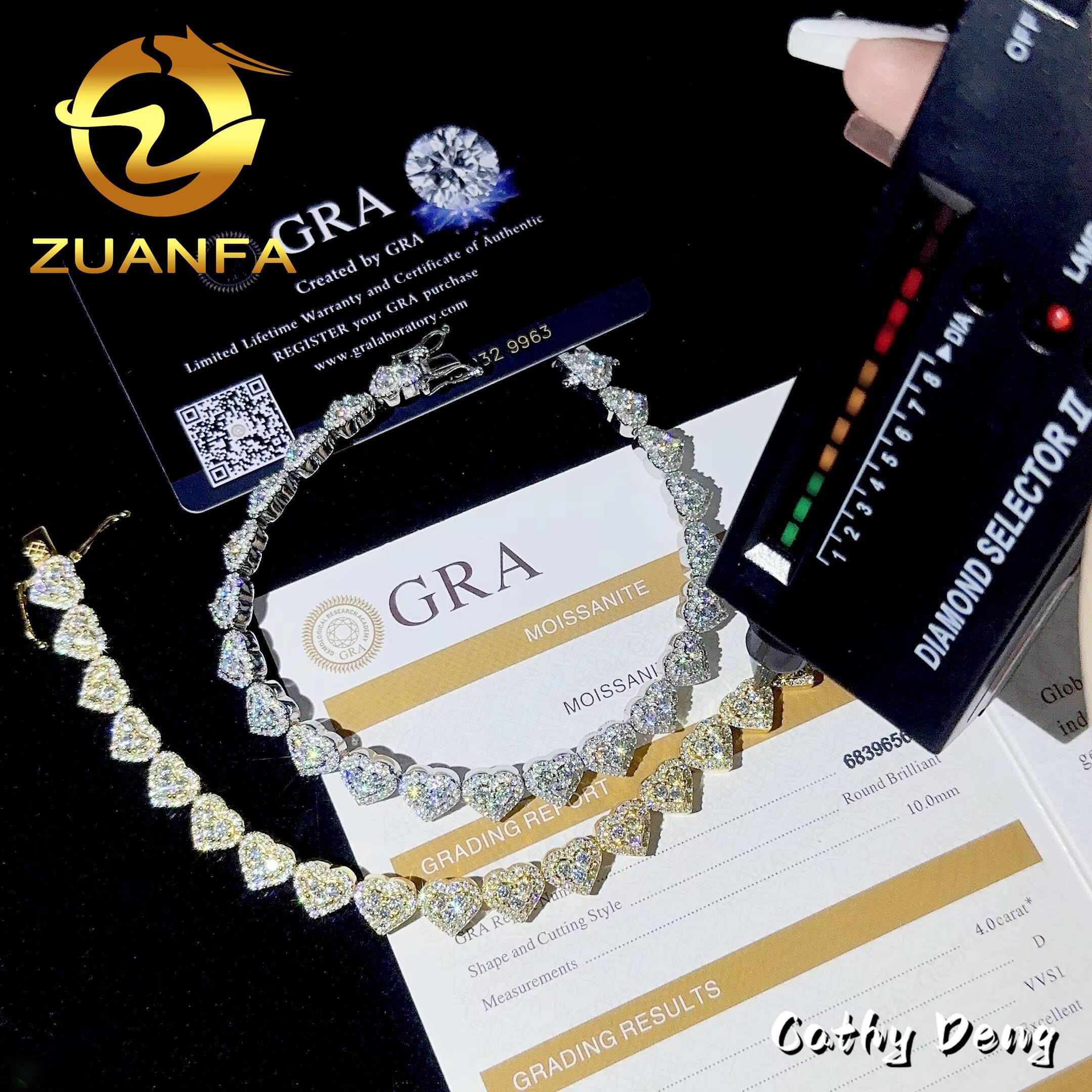 Fine Jewelry 8mm Heart Shape VVS Moissanite Cuban Link Bracelet 925 Silver Moissanite Hip Hop Jewelry Cuban Chain for Men Women